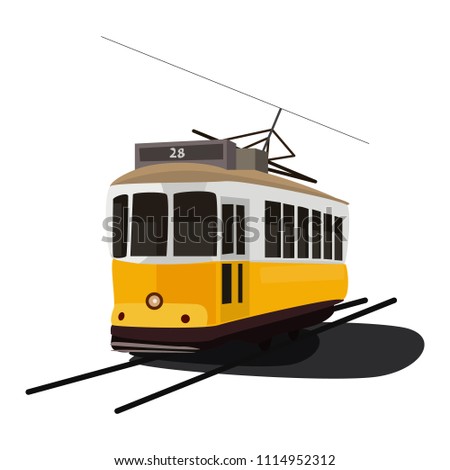 Isolated vector illustration of the old yellow tram in Lisbon, Portugal.