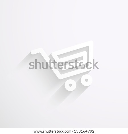 Supermarket trolley icon. White paper.