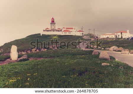 Portugal. Cabo da Roca and the lighthouse over Atlantic Ocean