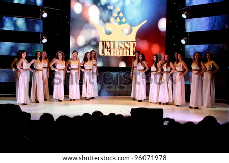 TERNOPIL, UKRAINE - FEBRUARY 24: Unidentified women engage in selection round of beauty competition \