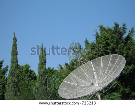 Satellite dish at suburban home roof. The satelite has been cleared of any logos and identifiable elements.