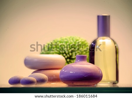Still life with soap, essential oil and stones, Aroma therapy