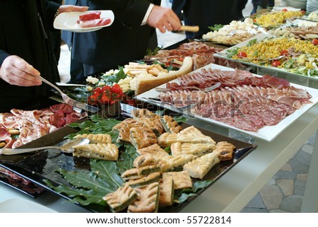 businessmen serving themselves in a meeting event, catering set