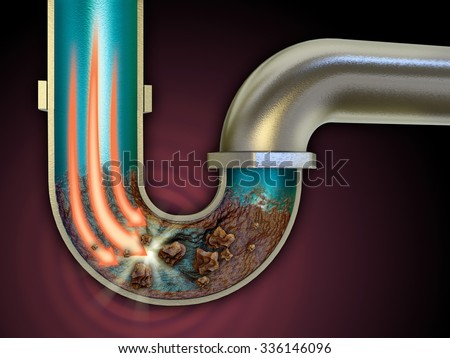 Chemical agent used to unclog some pipes. Digital illustration. Foto d'archivio © 
