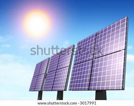 Alternative energy sources. Solar panels. Digital illustration.