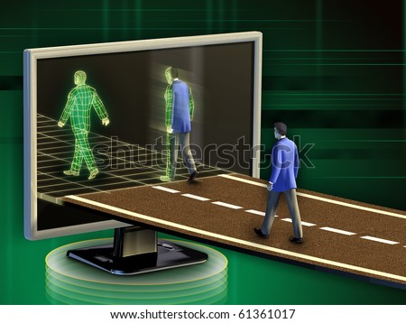 Businessmen entering into the digital world. Digital illustration.