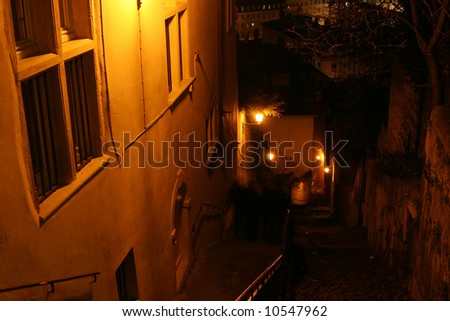 dark narrow steep alleyway
