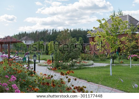Country wooden house in a holiday village sunny summer day
