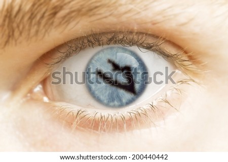 A close-up of an eye with the pupil in the shape of Wake Island.(series)