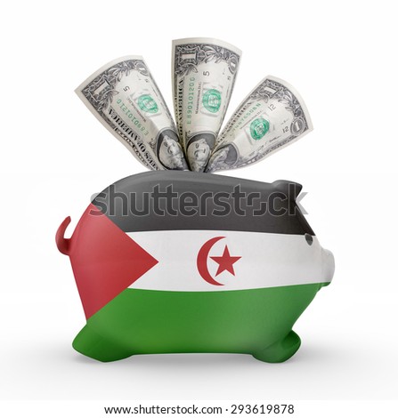 Side view of a piggy bank with the flag design of Western Sahara.(series)