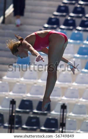 ROME, ITALY - JULY 18 : Canadian diver Roseline Filion competes during the diving Women\'s 10m final on July 18, 2009 at the FINA World Championships in Rome. Paola Espinosa from Mexico won gold