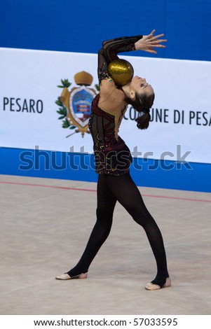 PESARO, ITALY - MAY 2: Anna Bessonova, Ukraine, competes in individual exercise with ball at Rhythmic Gymnastic World Cup 2009 on May 2, 2009 in Pesaro, Italy