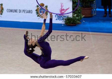 PESARO, ITALY - MAY 2: Anna Bessonova, Ukraine, competes in individual exercise with hoop at Rhythmic Gymnastic World Cup 2009 on May 2, 2009 in Pesaro, Italy