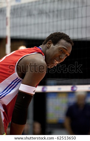 FLORENCE, ITALY - OCTOBER 5: cuban player Robertlandy Simon Aties prepares to recive ball  at Volleyball World Championships  Spain vs Cuba at Nelson Mandela Forum in Florence on October 05, 2010