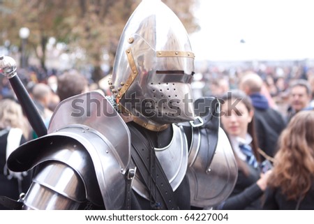 LUCCA, ITALY - OCTOBER 30: cosplayer dressed up as medieval warrior at Lucca Comics and Games 2010 fair on October 30, 2010 in Lucca, Italy.
