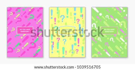 Covers with question marks and exclamation marks pattern. Cool colorful backgrounds. Applicable for Banners, Placards, Posters, Flyers. Eps10 vector template.