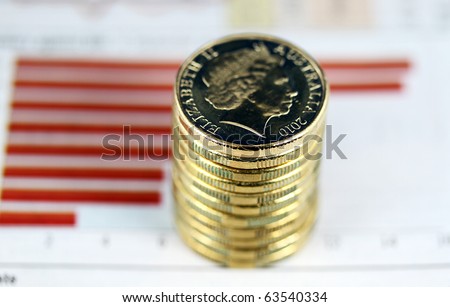 Some gold coins stacked on a newspaper graph where the trend is down, indicating that the stock market is on the verge of collapsing.
