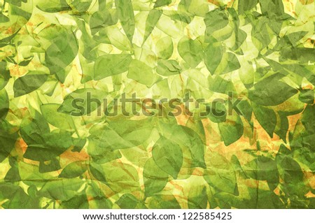 Green Plant Texture Printed Over Old Paper