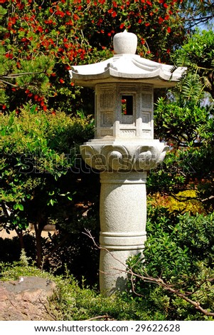 Sangatsu-Do Granite Lantern in a Japanese Zen Garden
