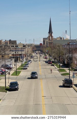 Green Bay, Wisconsin - April 27:  City street downtown Green Bay, view from Tilleman Bridge April 27, 2015.