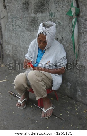 Blind man in third world country