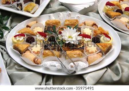 Different pastries set out at a buffet