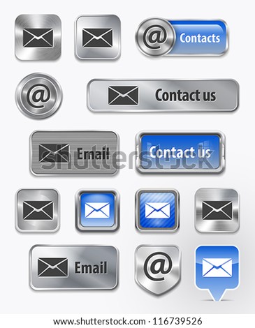 Collection of Contact/Mail/Email metallic and glossy elements for web interface. Vector illustration