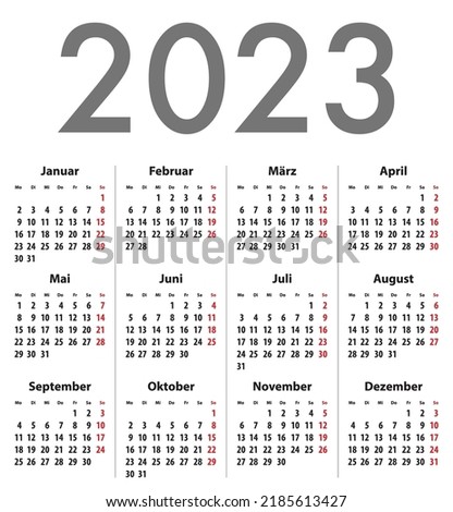German (Deutsch) calendar grid for 2023. Best for calendar print, business, web design, office needs and presentations. Vector illustration Stock foto © 