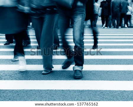 city people walking on big city street. blur motion