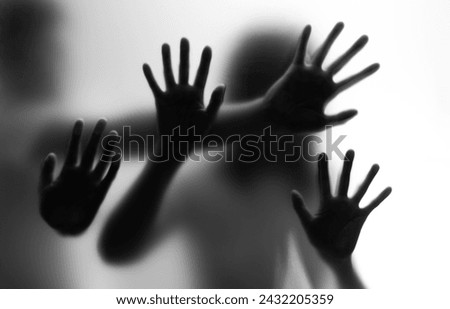 Image, Stock Photo Two shadows hands in red and green light circle.