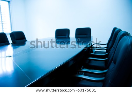 Meeting room with blue tint