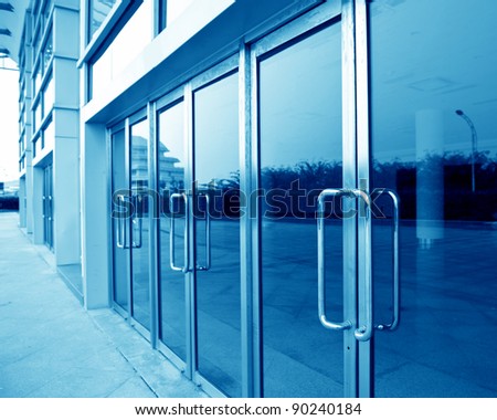 glass door of the office building.