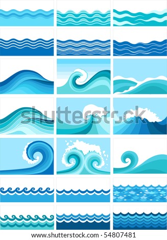 Collection Of Marine Waves, Stylized Design Stock Vector Illustration ...