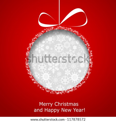 Abstract Christmas ball cutted from paper on red background. Vector eps10 illustration