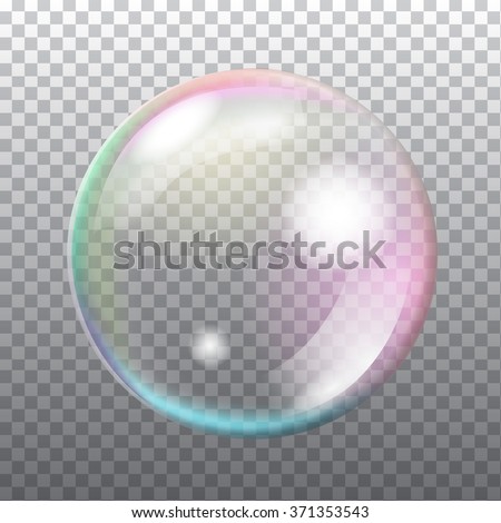 Abstract transparent soap bubble with flares on light grey background. Vector eps10 illustration