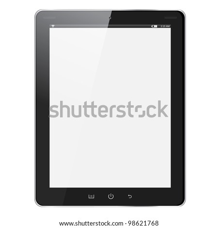 Realistic tablet pc computer with blank screen isolated on white background. Vector eps10 illustration 