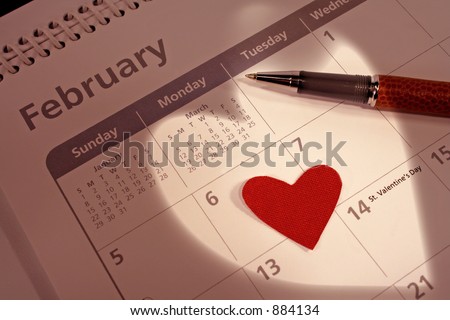 Shot taken highlighting valentines day on the calendar