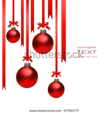 Christmas Balls Hanging With Ribbons On White Background Stock Photo ...