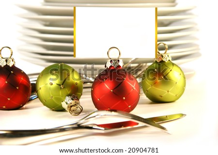 Closeup of christmas place card holders with plates and utensils