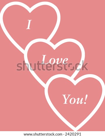three hearts with I Love You on peach background