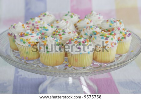 mini cupcakes on glass platter