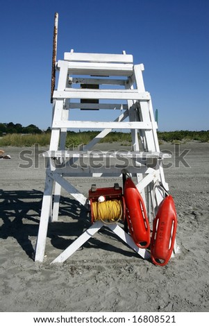 life guard station with chair and rescue items