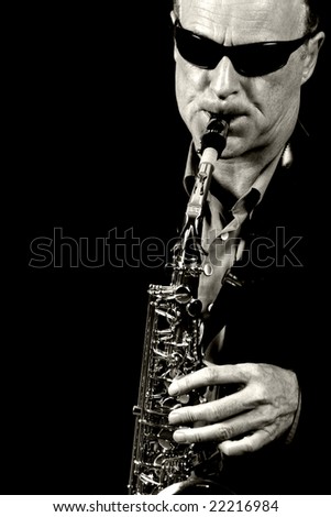 jazz saxophone player black and white