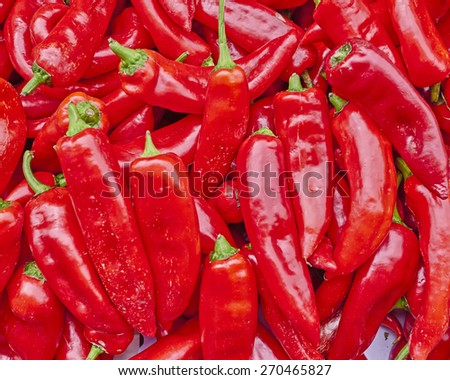 huge red hot chilli peppers close up, natural background