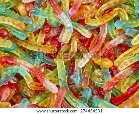 colorful worm shaped candies, sweet background
