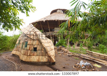 BALI, INDONESIA - FEBRUARY 2012: Specially designed bamboo tile house at Green School on February 27, 2012 in Bali, Indonesia. The school is known for promoting eco-friendly concepts to its students.