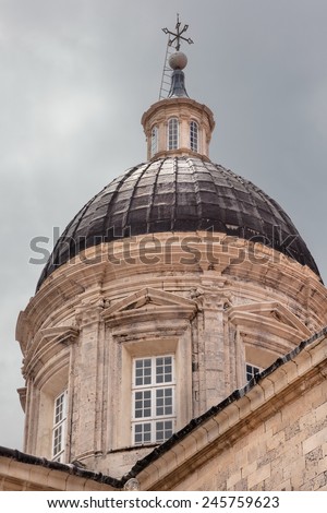 Dome of Cathedral of the Assumption of the Virgin Mary in Dubrovnik, Croatia. Inside of cathedral is a number of important paintings including one by Tatian and an extensive treasury