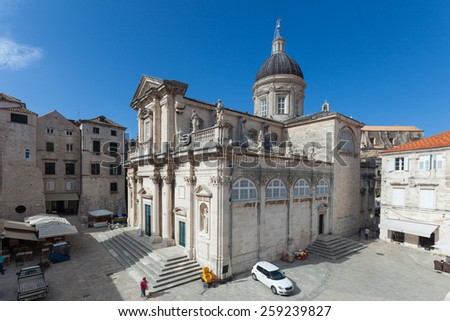 DUBROVNIK, CROATIA - MAY 27, 2014: Cathedral of the Assumption of the Virgin Mary. Inside of cathedral is a number of important paintings including one by Tatian and an extensive treasury