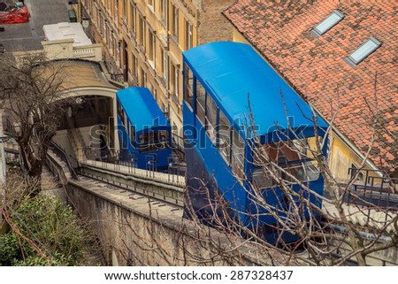ZAGREB, CROATIA - 12 MARCH 2015: The old Zagreb funicular that brings passengers from the Lower to the Upper part of Zagreb every ten minutes.