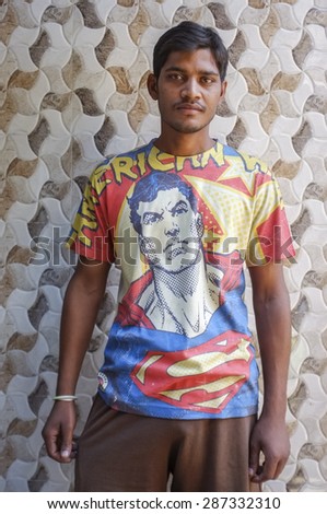 MUMBAI, INDIA - 11 JANUARY 2015: Indian man with superman t-shirt.